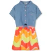 Bimaterial dress with collar