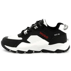 Bi-material lace-up trainers