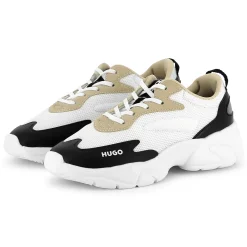 Bi-material lace-up trainers