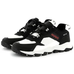 Bi-material lace-up trainers