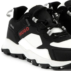 Bi-material lace-up trainers