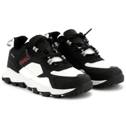 Bi-material lace-up trainers