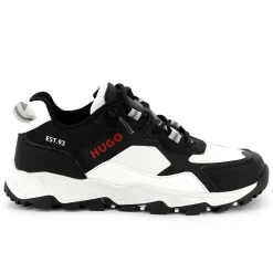 Bi-material lace-up trainers