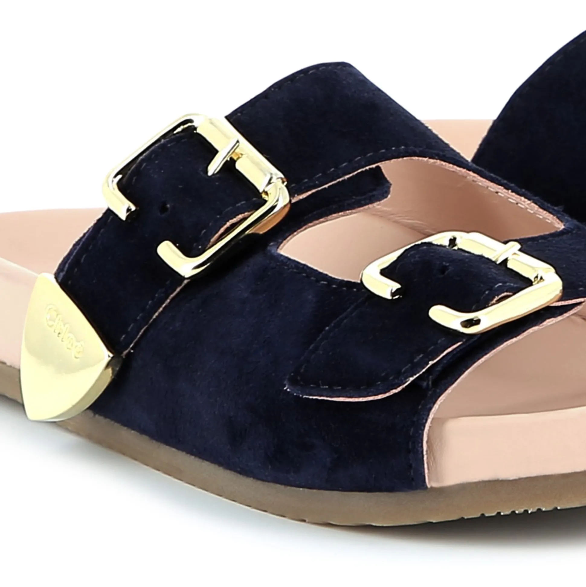Buckled leather slides