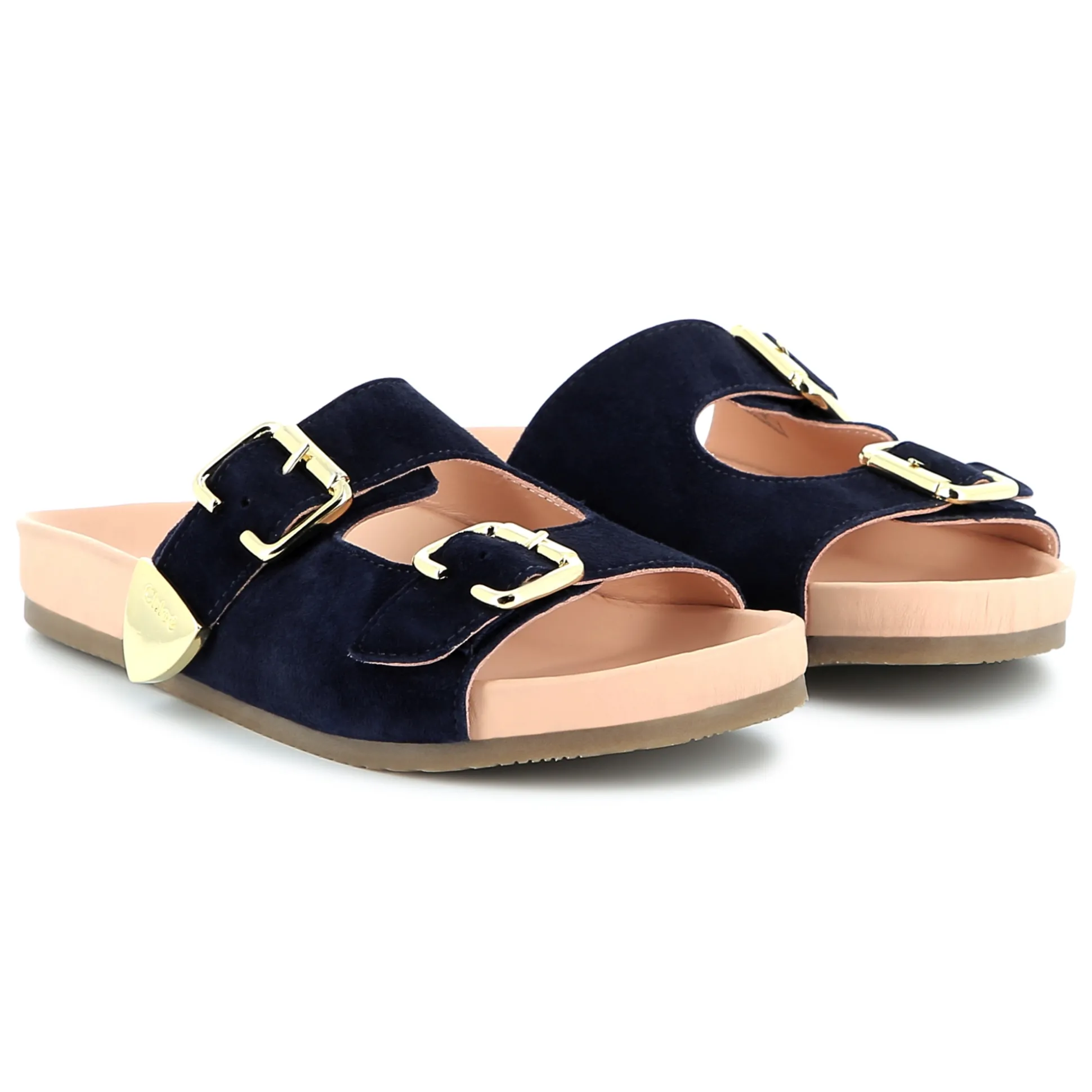 Buckled leather slides