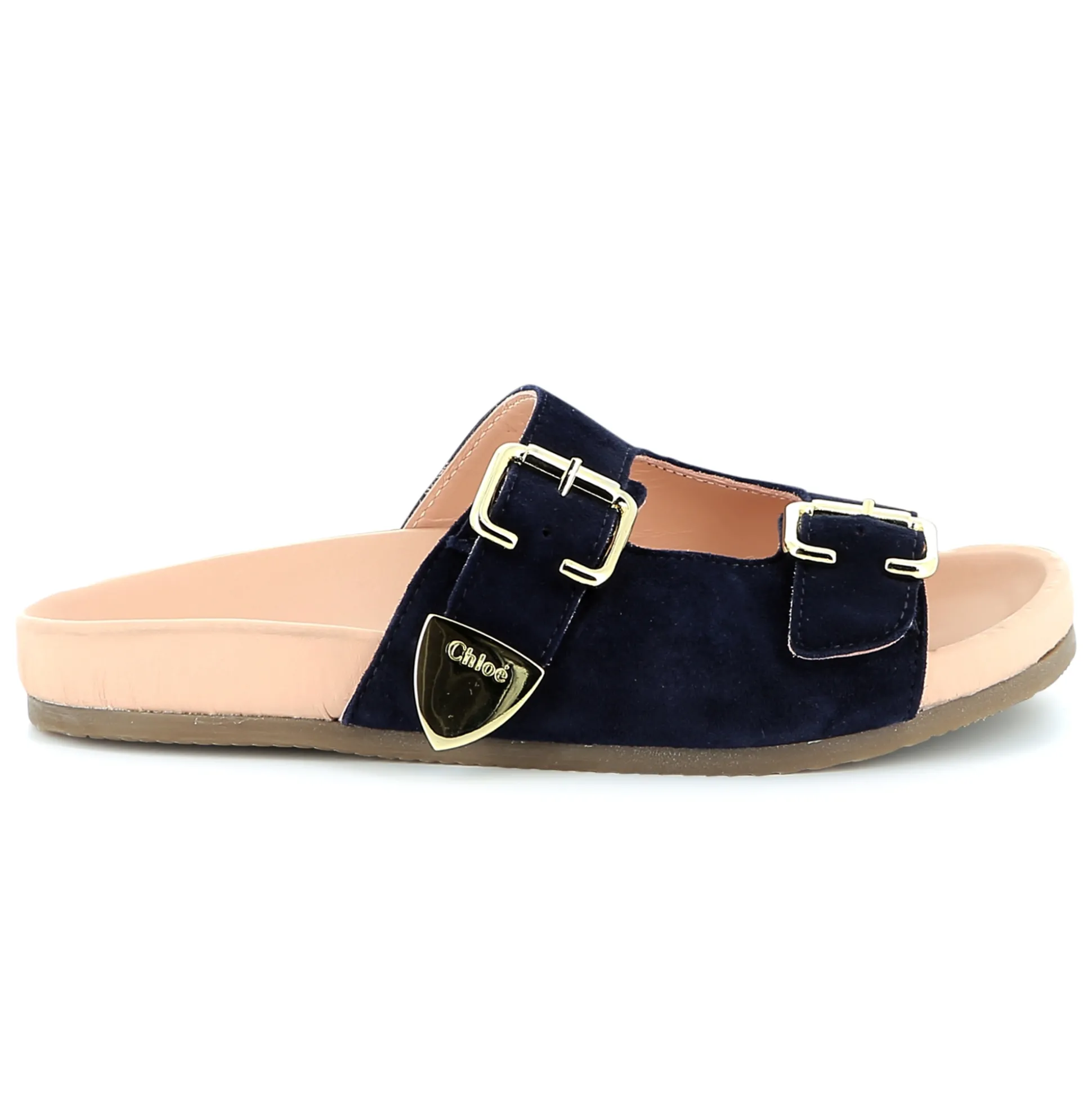 Buckled leather slides