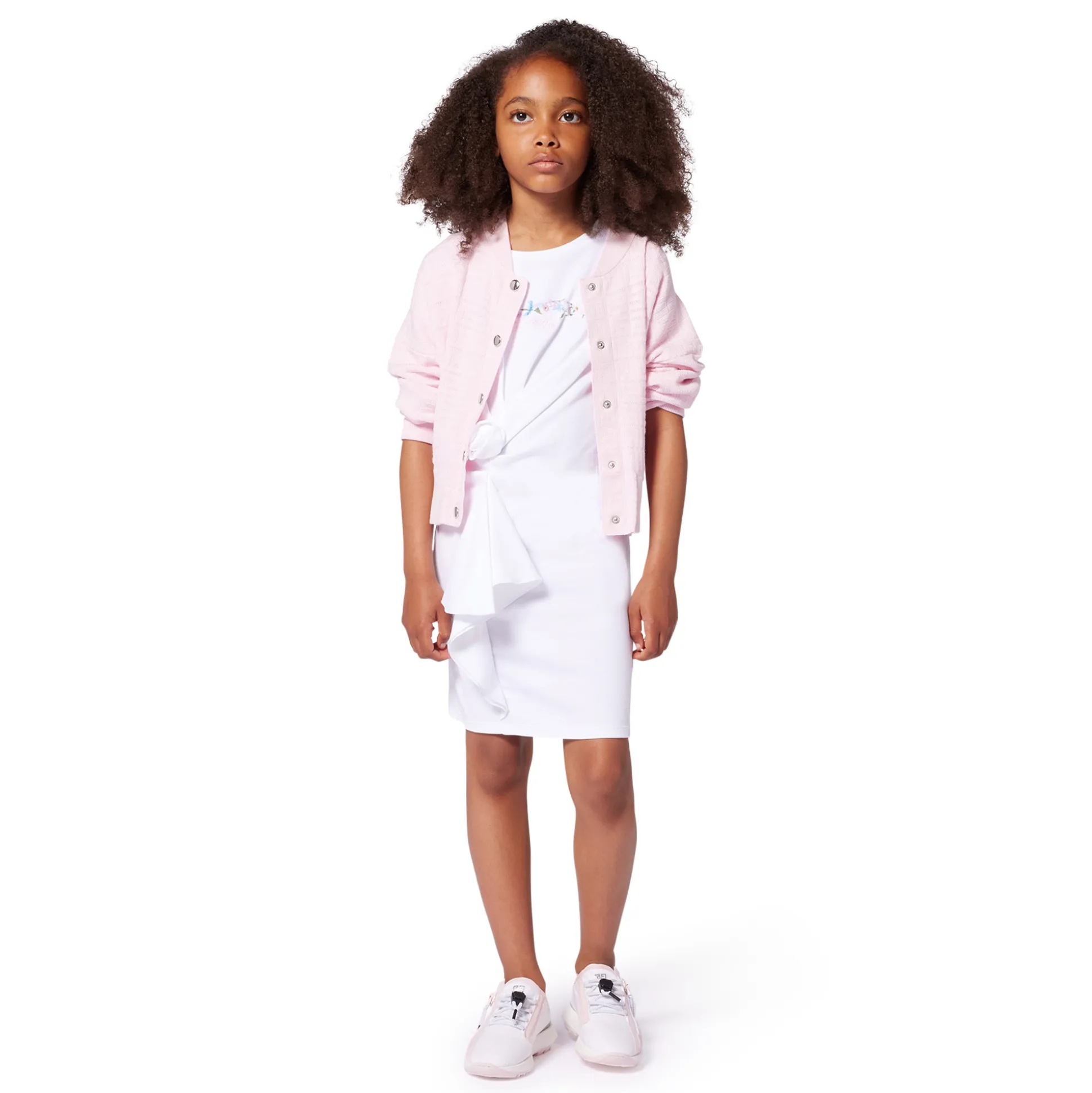 Dress with flower-effect frill