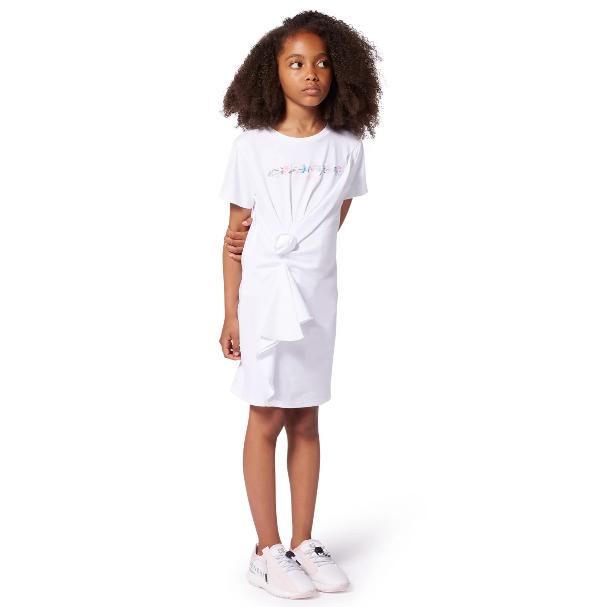 Dress with flower-effect frill
