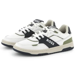 Dual-fabric lace-up trainers
