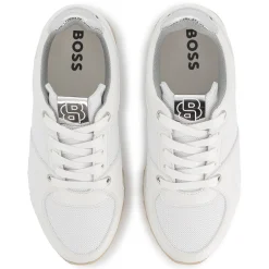 Dual-fabric lace-up trainers