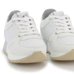 Dual-fabric lace-up trainers