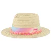 Hat with striped pearl ribbon