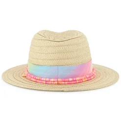 Hat with striped pearl ribbon