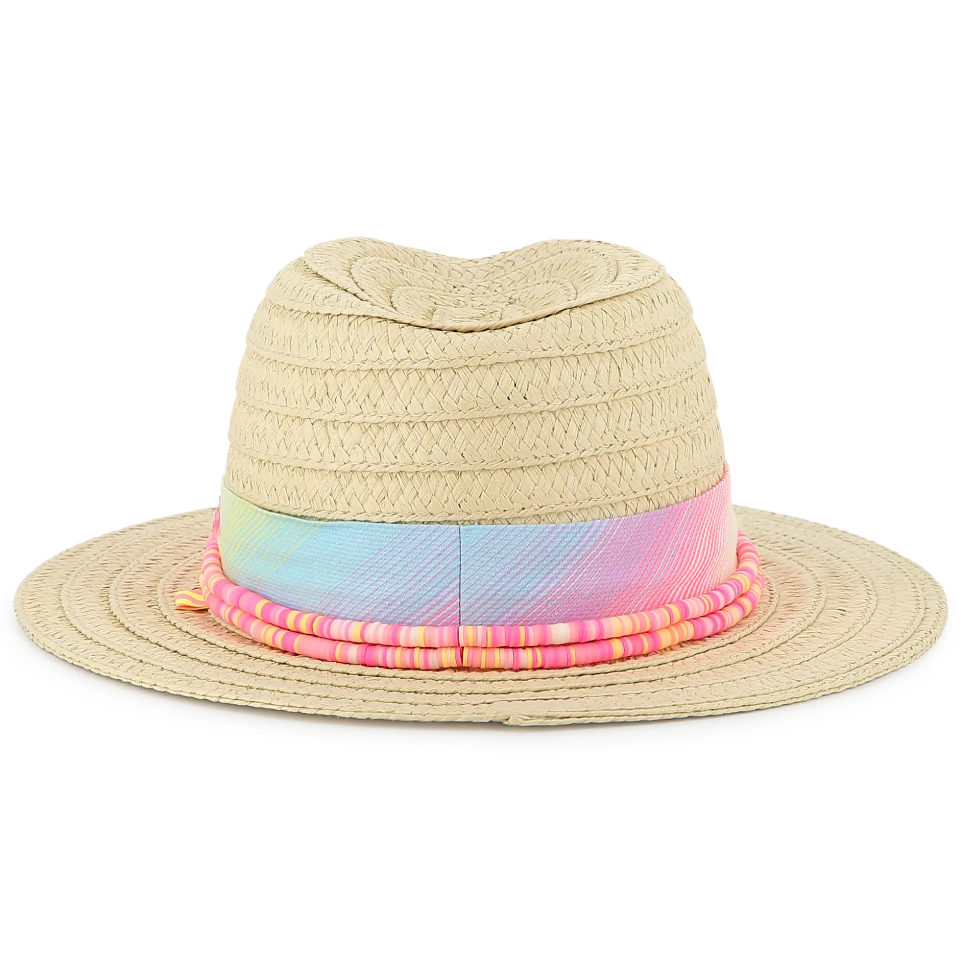 Hat with striped pearl ribbon