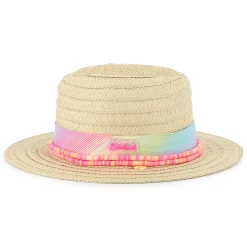 Hat with striped pearl ribbon
