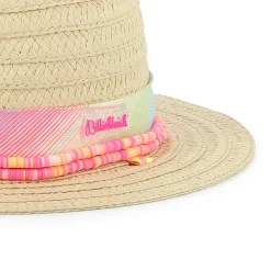 Hat with striped pearl ribbon