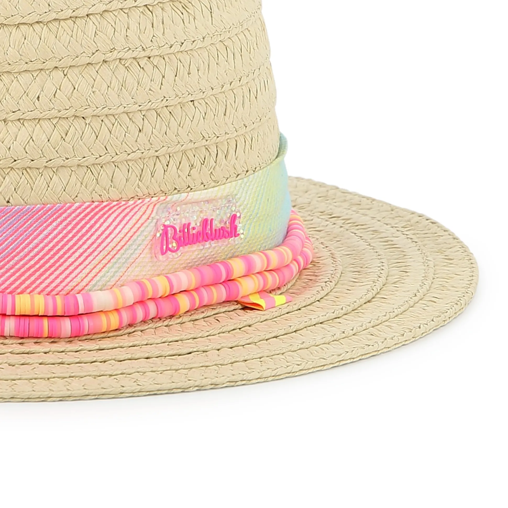 Hat with striped pearl ribbon