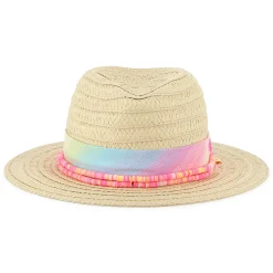 Hat with striped pearl ribbon