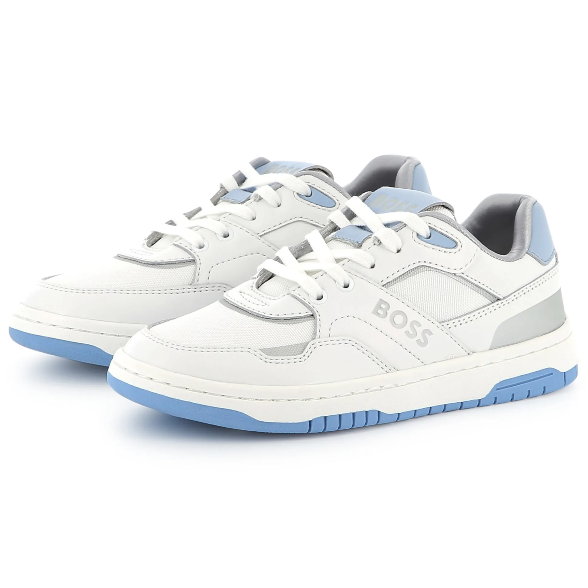 Lace-up dual-fabric trainers