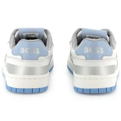 Lace-up dual-fabric trainers