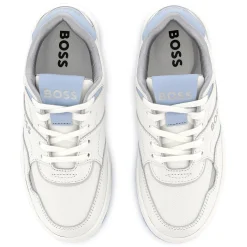 Lace-up dual-fabric trainers