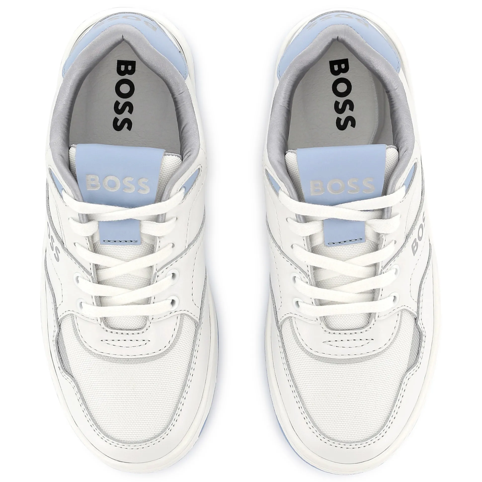 Lace-up dual-fabric trainers