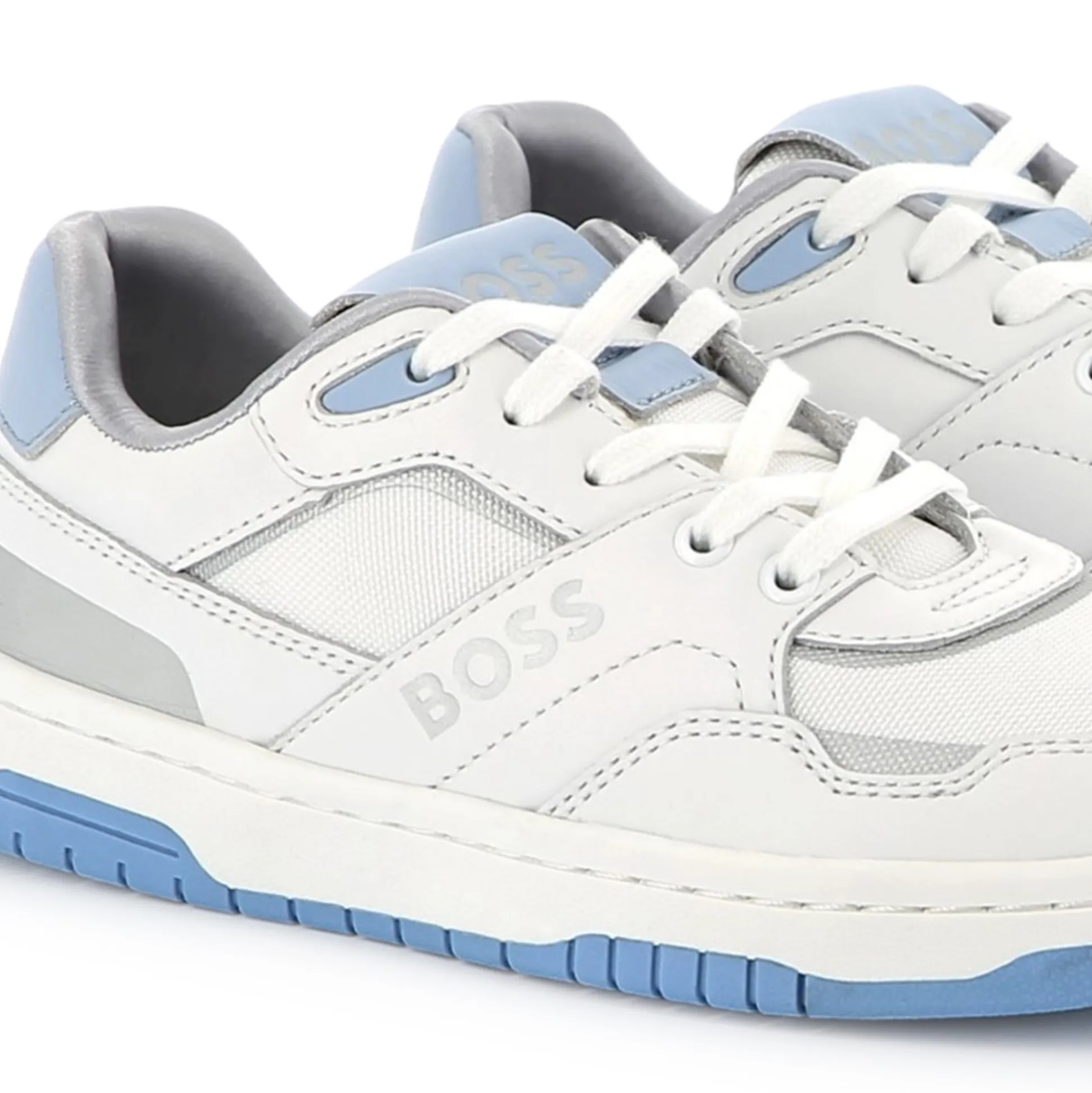 Lace-up dual-fabric trainers