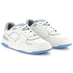 Lace-up dual-fabric trainers