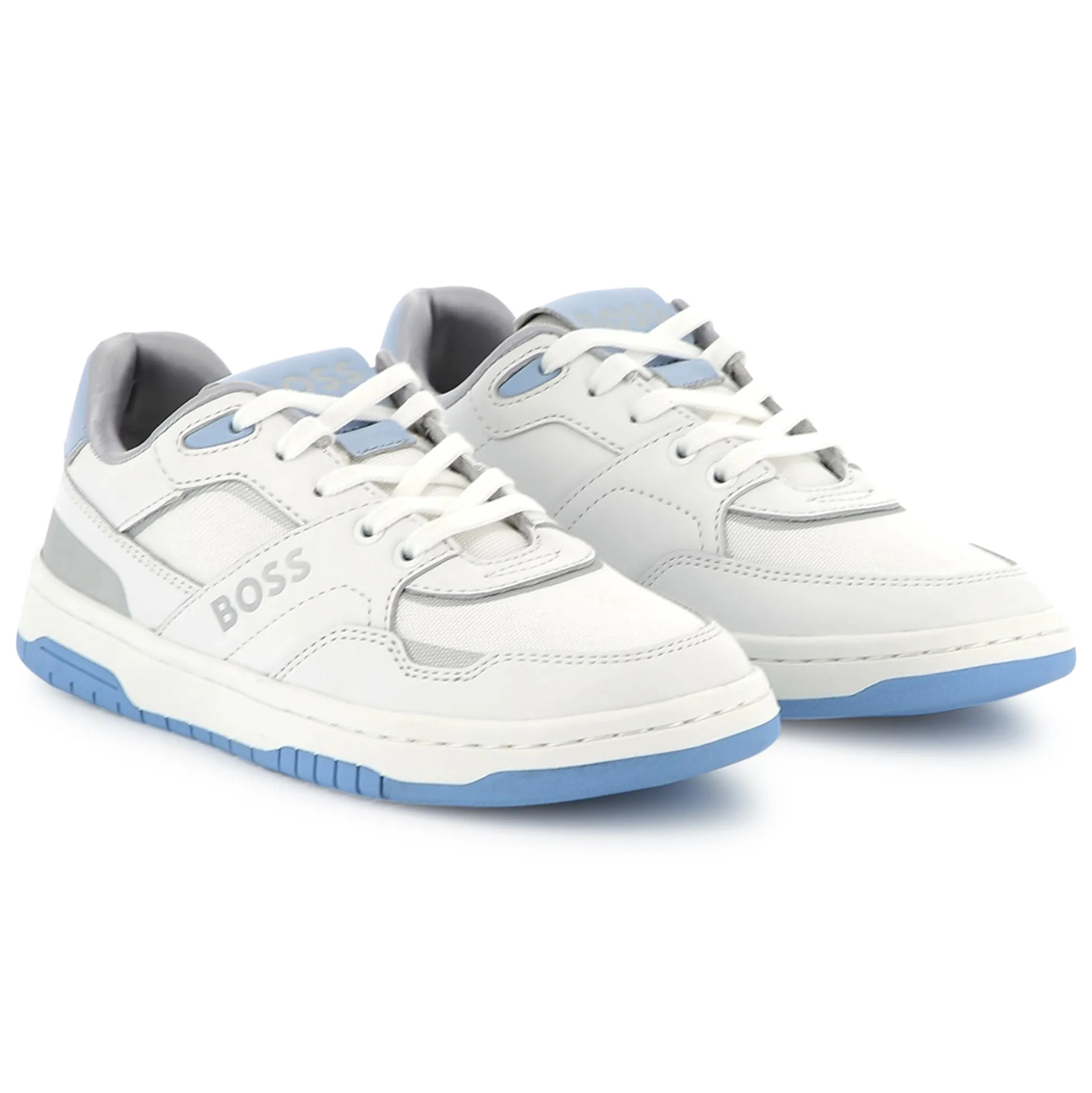 Lace-up dual-fabric trainers