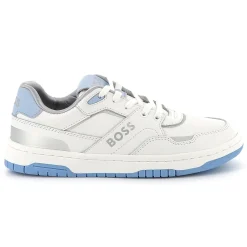 Lace-up dual-fabric trainers