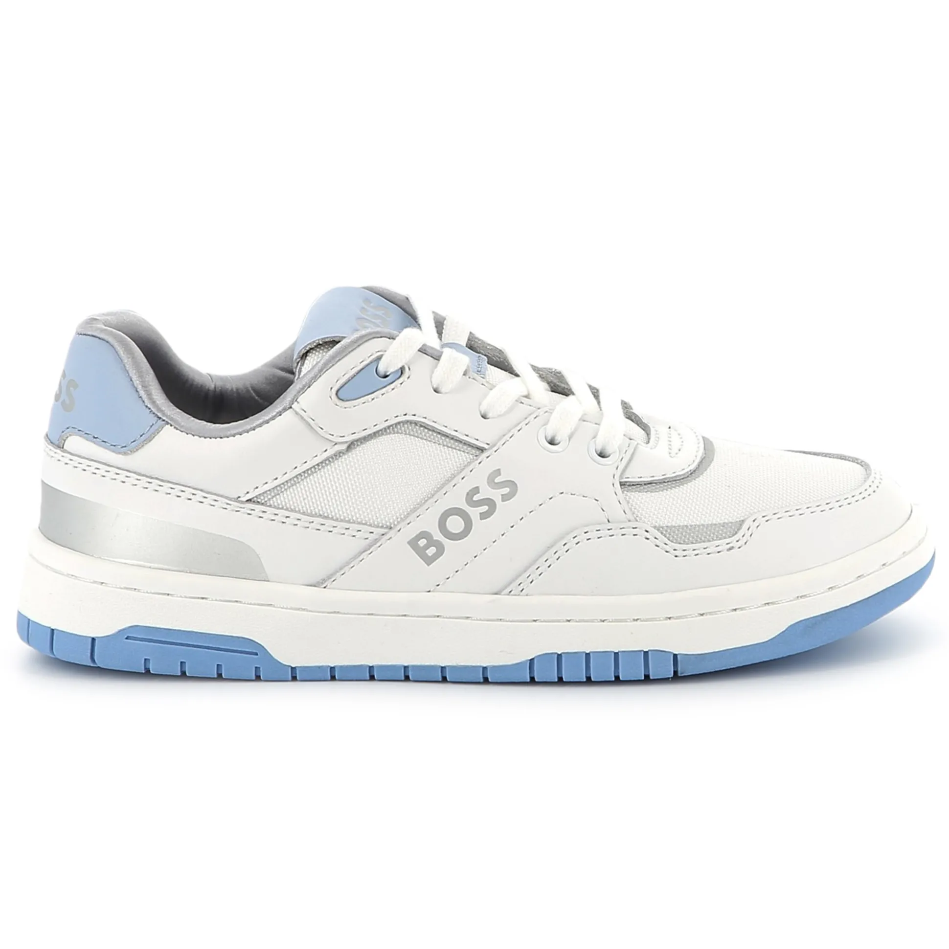 Lace-up dual-fabric trainers