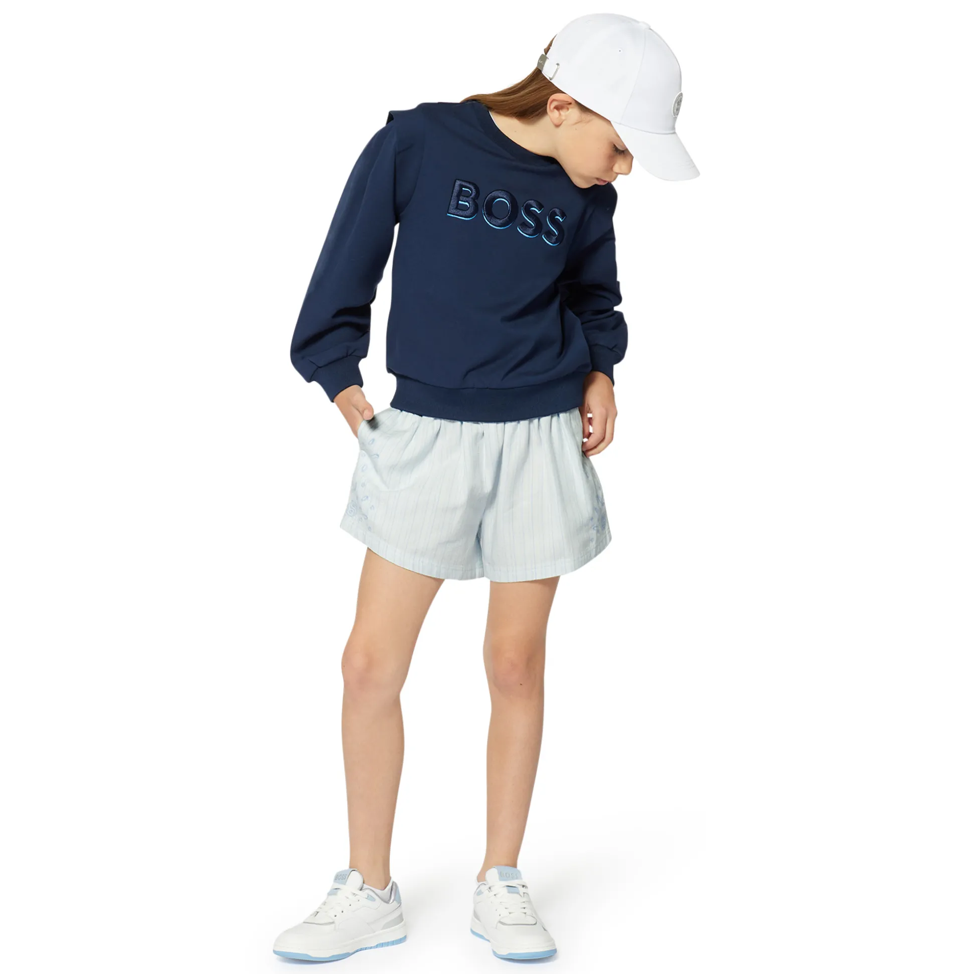 Lace-up dual-fabric trainers