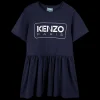 Logo print dress with ruffle