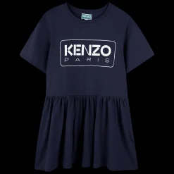 Logo print dress with ruffle