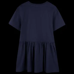Logo print dress with ruffle