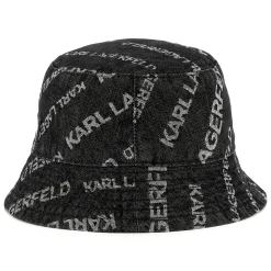Printed denim bucket hat