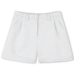 Shorts with metal plaque