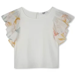 T-shirt with frilled sleeves