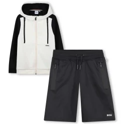 Zip-up cardigan and shorts set