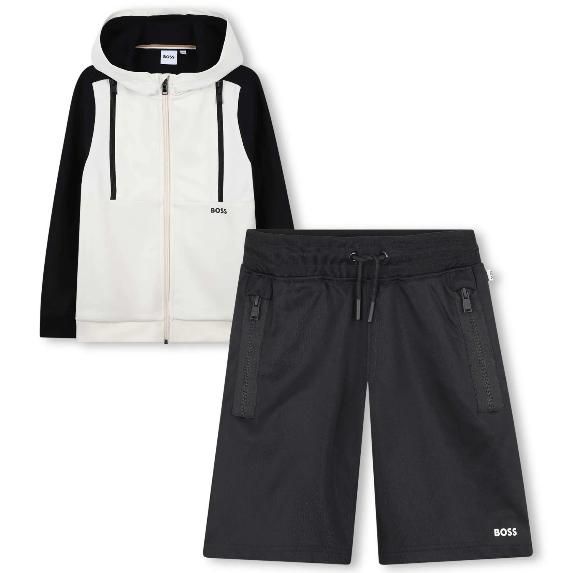 Zip-up cardigan and shorts set